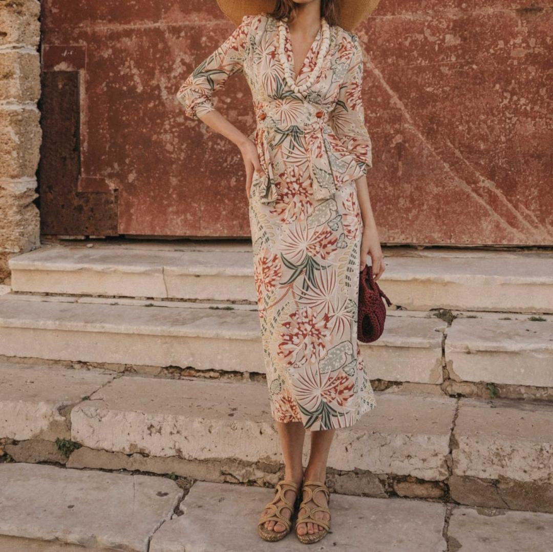 vestido rania beig estampado