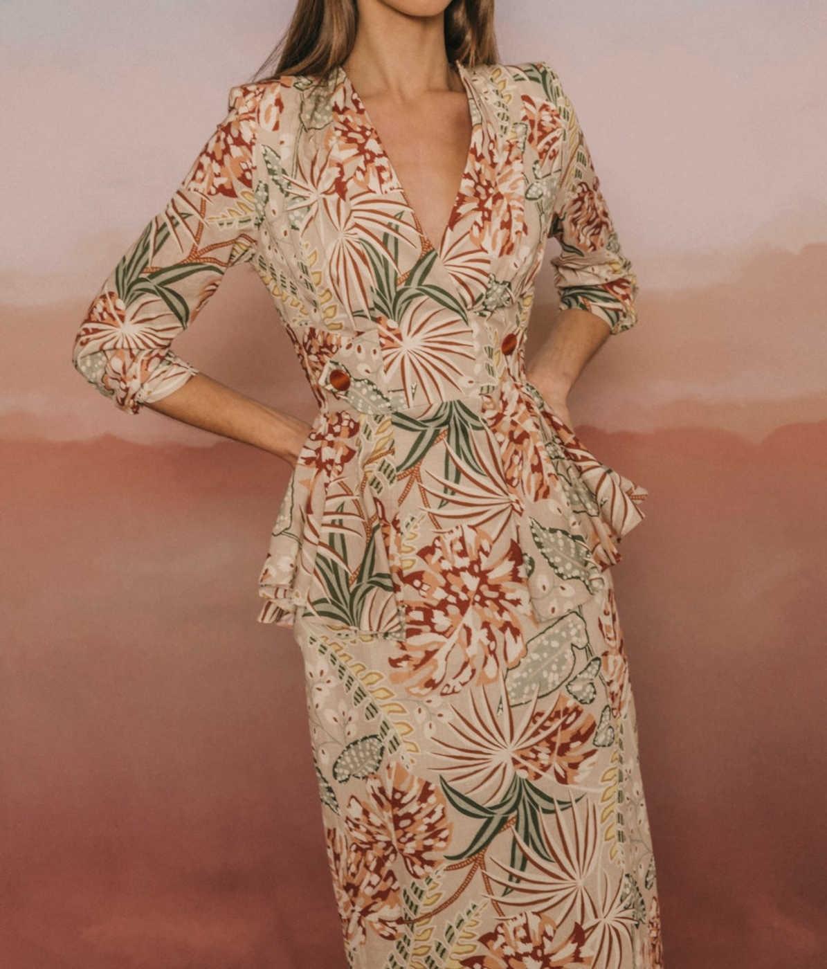 vestido rania beig estampado