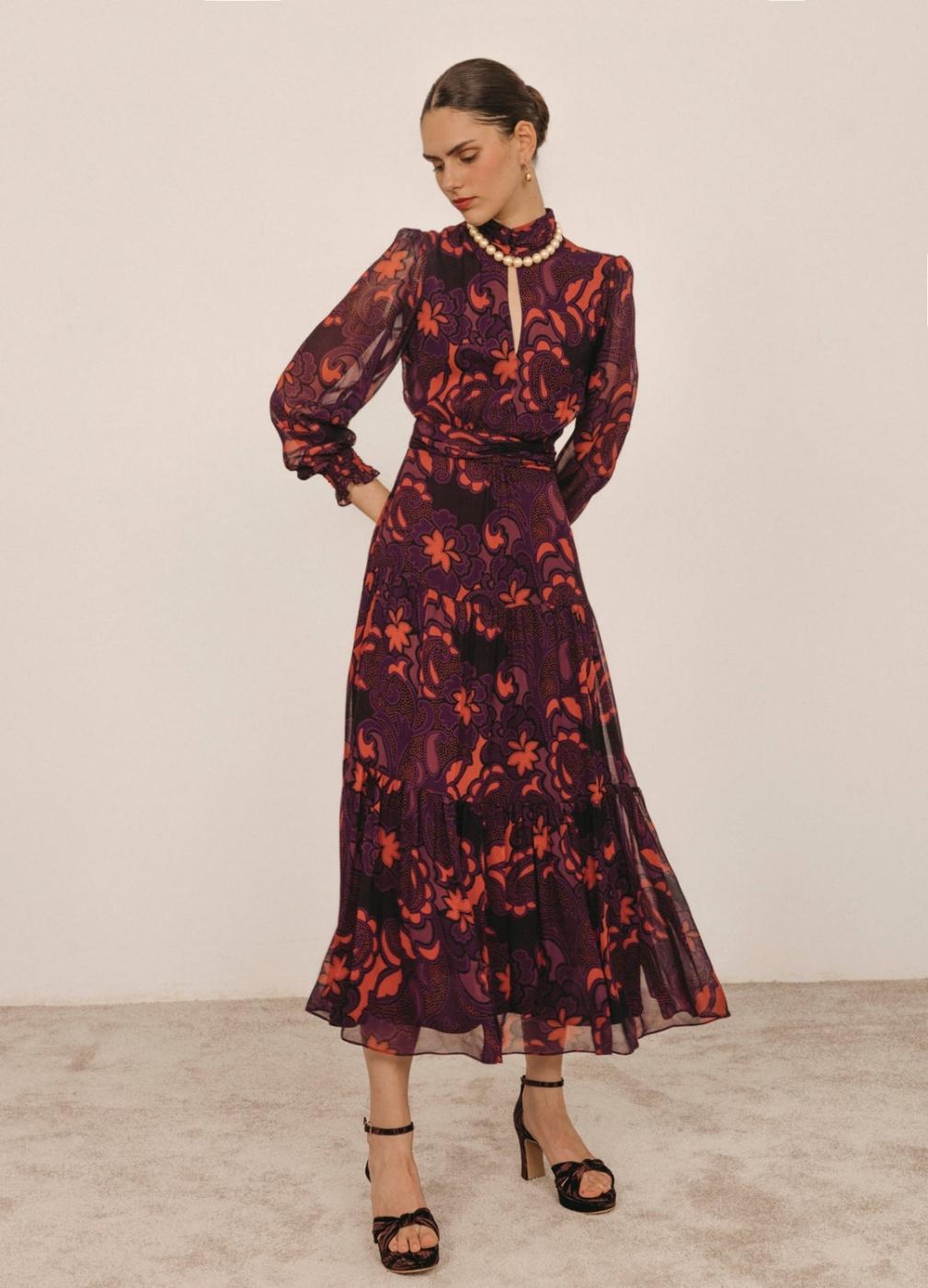 vestido EMILIE berenjena/coral