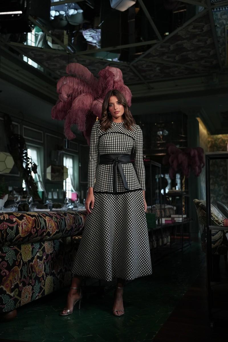 vestido goya pata de gallo fajin